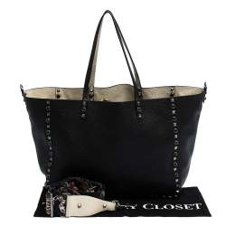 Pre Owned Valentino Black Leather Rockstud Reversible Tote