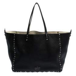 Pre Owned Valentino Black Leather Rockstud Reversible Tote