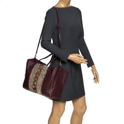 Pre Owned Valentino Burgundy Leather Tribal Rockstud Tote