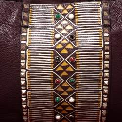 Pre Owned Valentino Burgundy Leather Tribal Rockstud Tote