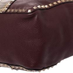 Pre Owned Valentino Burgundy Leather Tribal Rockstud Tote