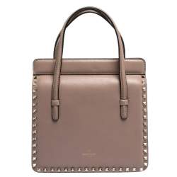 Pre Owned Valentino Pale Beige Leather Rockstud Frame Tote