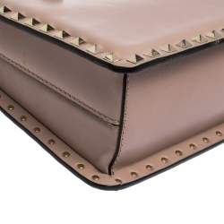 Pre Owned Valentino Pale Beige Leather Rockstud Frame Tote