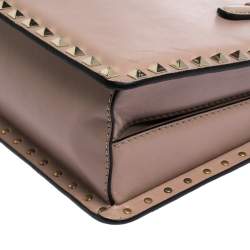 Pre Owned Valentino Pale Beige Leather Rockstud Frame Tote