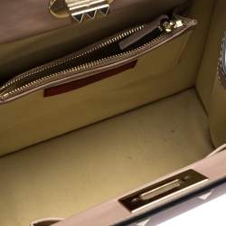 Pre Owned Valentino Pale Beige Leather Rockstud Frame Tote