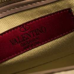 Pre Owned Valentino Pale Beige Leather Rockstud Frame Tote