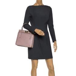 Pre Owned Valentino Pale Beige Leather Rockstud Frame Tote