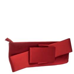 Pre Owned Valentino Red Satin Bow Clutch