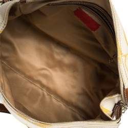 Pre Owned Valentino Yellow/Tan Canvas and Leather V Clasp Catch Satchel