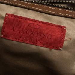 Pre Owned Valentino Yellow/Tan Canvas and Leather V Clasp Catch Satchel