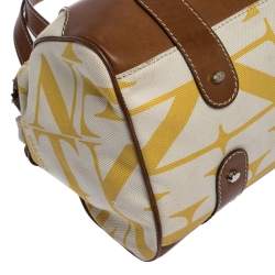 Pre Owned Valentino Yellow/Tan Canvas and Leather V Clasp Catch Satchel