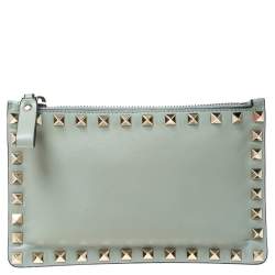 Pre Owned Valentino Lime Green Leather Rockstud Wallet