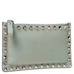 Pre Owned Valentino Lime Green Leather Rockstud Wallet