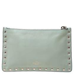 Pre Owned Valentino Lime Green Leather Rockstud Wallet