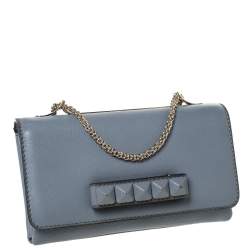 Pre Owned Valentino Grey Leather Va Va Voom Chain Shoulder Bag