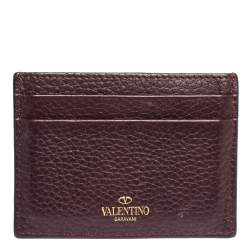 Pre Owned Valentino Dark Burgundy Leather Rockstud Slim Card Holder