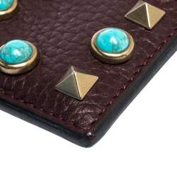 Pre Owned Valentino Dark Burgundy Leather Rockstud Slim Card Holder