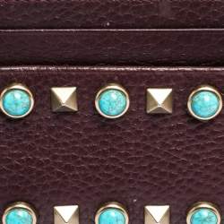 Pre Owned Valentino Dark Burgundy Leather Rockstud Slim Card Holder