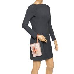 Pre Owned Valentino Multicolor Floral Print Fabric Studded Bow Wristlet Clutch