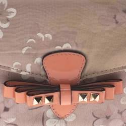 Pre Owned Valentino Multicolor Floral Print Fabric Studded Bow Wristlet Clutch