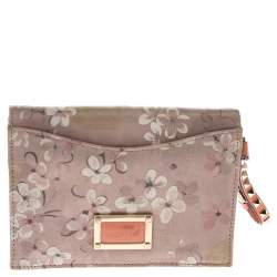 Pre Owned Valentino Multicolor Floral Print Fabric Studded Bow Wristlet Clutch