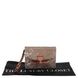 Pre Owned Valentino Multicolor Floral Print Fabric Studded Bow Wristlet Clutch