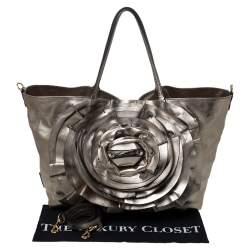 Pre Owned Valentino Metallic Gold Leather Petale Rose Tote