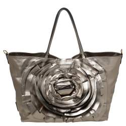 Pre Owned Valentino Metallic Gold Leather Petale Rose Tote
