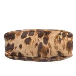 Pre Owned Valentino Brown/Red Printed Calfhair and Lizard V Ring Hobo