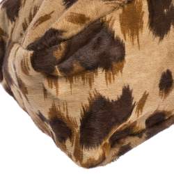 Pre Owned Valentino Brown/Red Printed Calfhair and Lizard V Ring Hobo