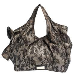Pre Owned Valentino Black/Beige Lace Large Nuage Bow Hobo