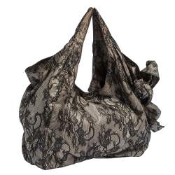 Pre Owned Valentino Black/Beige Lace Large Nuage Bow Hobo