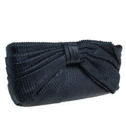 Pre Owned Valentino Black Pleated Oversized Bow Clutch Bag
