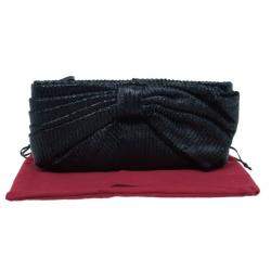 Pre Owned Valentino Black Pleated Oversized Bow Clutch Bag