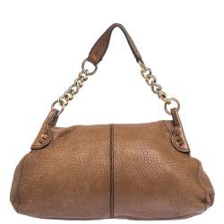 Pre Owned Valentino Brown Leather Crystal-Embellished Catch Shoulder Bag