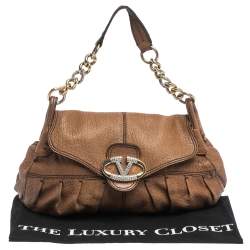 Pre Owned Valentino Brown Leather Crystal-Embellished Catch Shoulder Bag