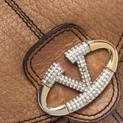 Pre Owned Valentino Brown Leather Crystal-Embellished Catch Shoulder Bag