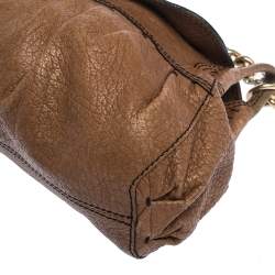 Pre Owned Valentino Brown Leather Crystal-Embellished Catch Shoulder Bag