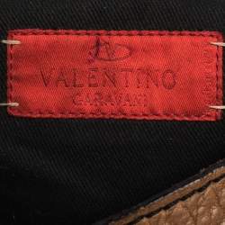 Pre Owned Valentino Brown Leather Crystal-Embellished Catch Shoulder Bag