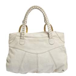 Valentino White Leather Braided Handle Hobo
