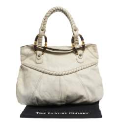 Valentino White Leather Braided Handle Hobo