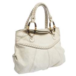 Valentino White Leather Braided Handle Hobo