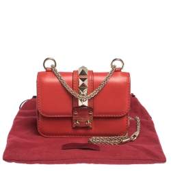 Pre Owned Valentino Red Leather Mini Glam Lock Shoulder Bag