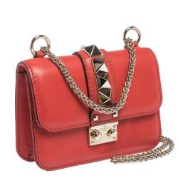 Pre Owned Valentino Red Leather Mini Glam Lock Shoulder Bag
