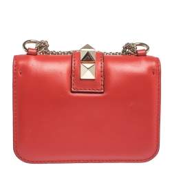 Pre Owned Valentino Red Leather Mini Glam Lock Shoulder Bag