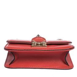 Pre Owned Valentino Red Leather Mini Glam Lock Shoulder Bag