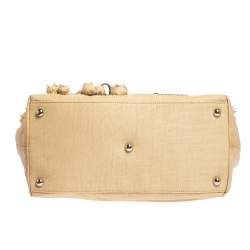 Pre Owned Valentino Beige Canvas, Sequin and Beaded Floral Applique Tote