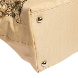 Pre Owned Valentino Beige Canvas, Sequin and Beaded Floral Applique Tote
