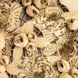 Pre Owned Valentino Beige Canvas, Sequin and Beaded Floral Applique Tote