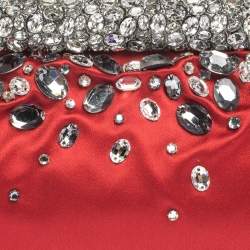 Pre Owned Valentino Red Satin Crystal-Embellished Frame Clutch